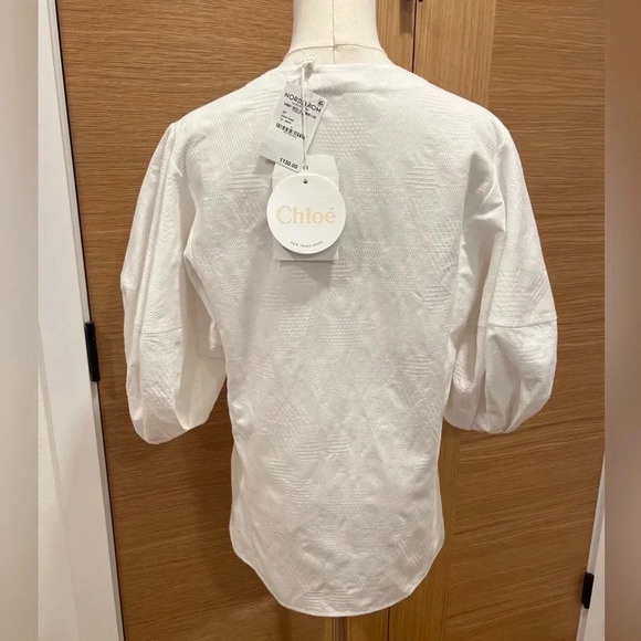 Chloe | Puff-Sleeved V-Neck Blouse | White/Ivory | Size 38 Womens 4 US | NWT - Picture 8 of 15